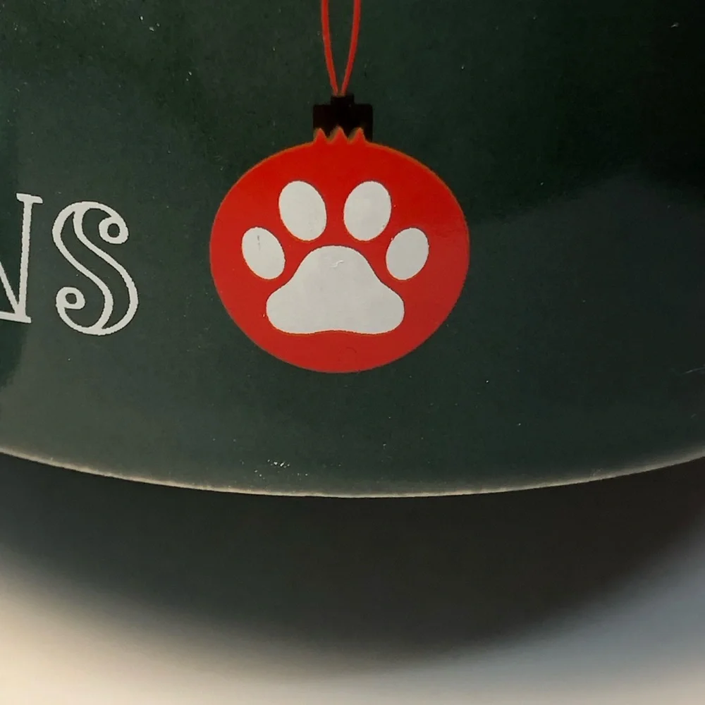 Santa Paws Pet Bowl dog dish ceramic dark green & red great for the holidays
